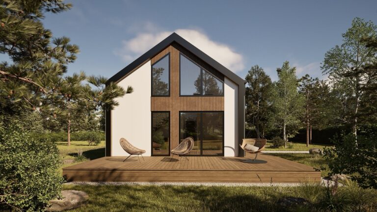3D render modulaire woning 70m² - zijaanzicht