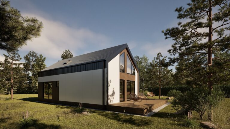 3D render modulaire woning 70m² - achterzijde