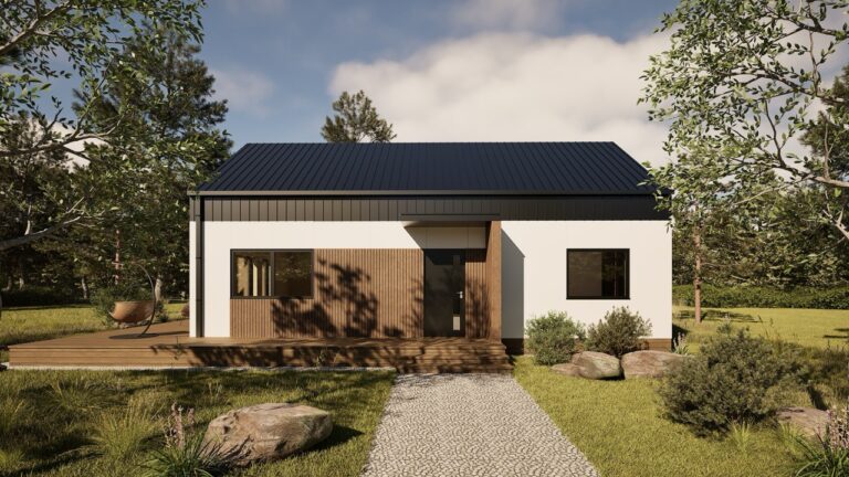 3D render modulaire woning 70m² - omgevingsrender