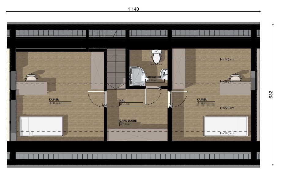 Plattegrond modulaire woning 70m² - verdieping